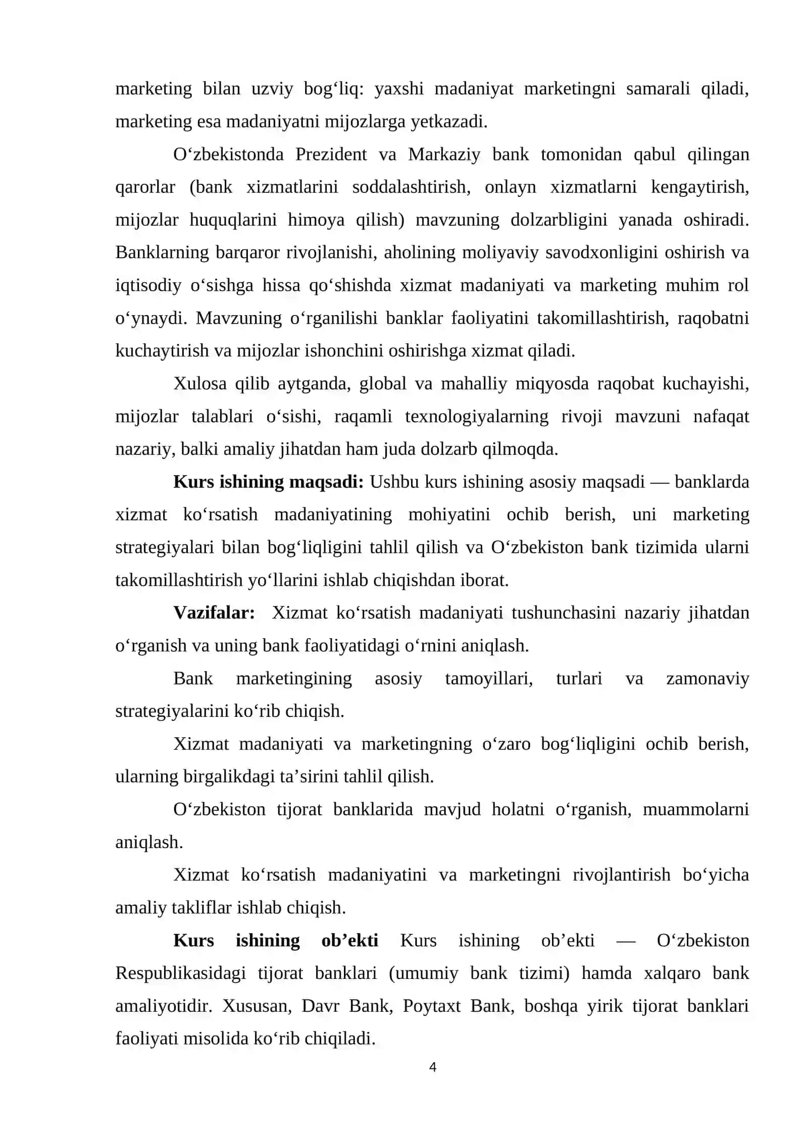BANKLARDAGI XIZMAT KO'RSATISH MADANIYATI VA MARKETINGNI 4