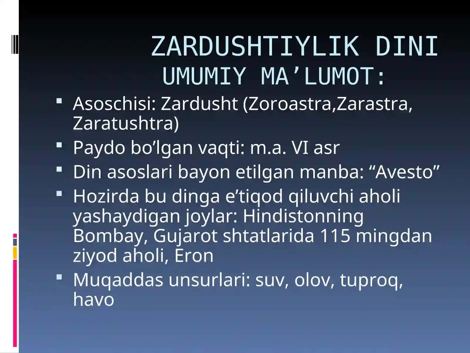 “AVESTO” – milliy ma’naviy boyligimizNavoiy dalat pedagogika institutiTarix fakulteti 3 kurs talabasiRavshanova Dilrabo 4
