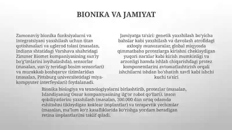 Bionika asoslari va uni inson hayotidagi oʻrni 4