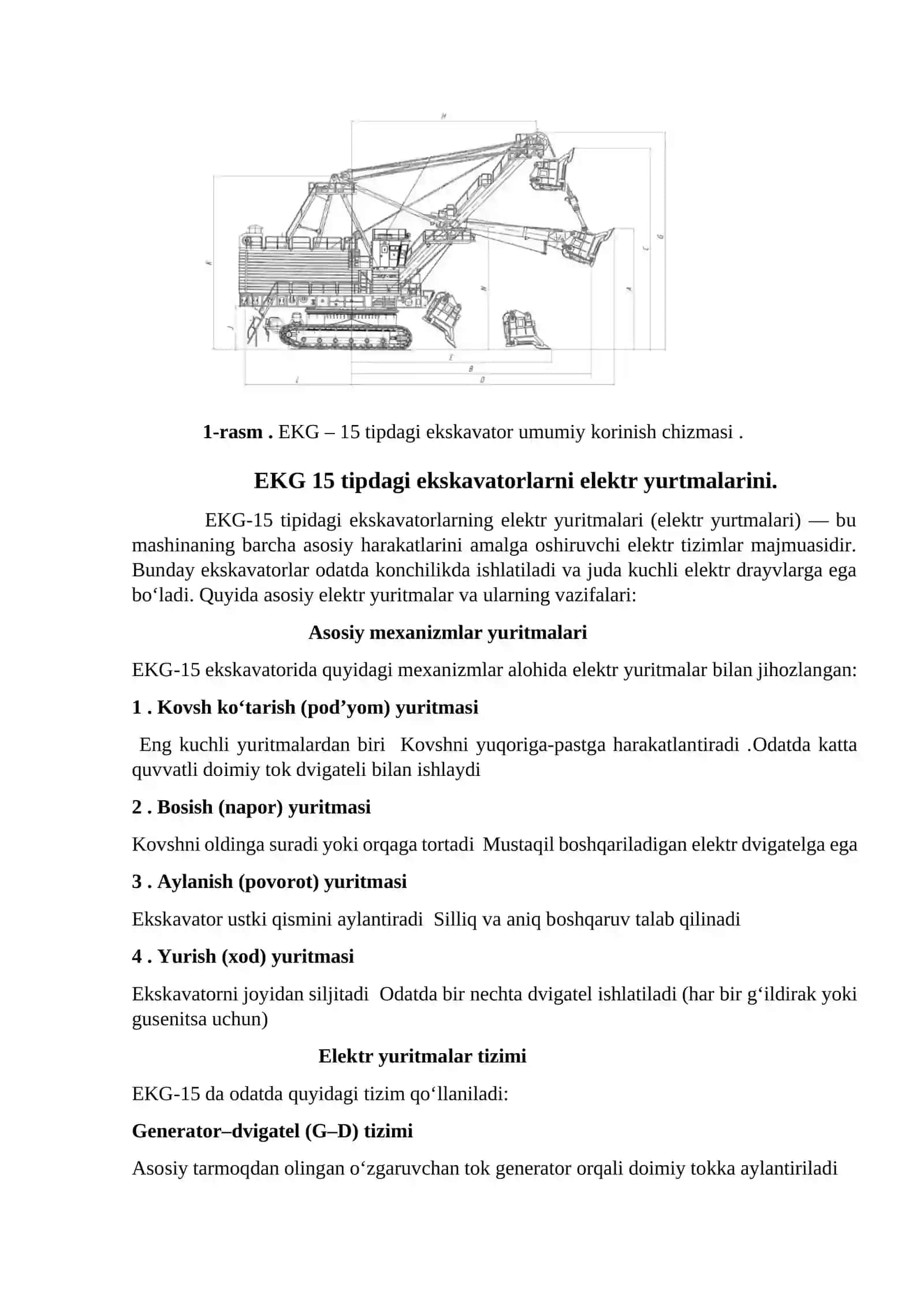 EKG 15 tipdagi ekskavatorlarni elektr yurtmalarini tanlash va hisoblash 4
