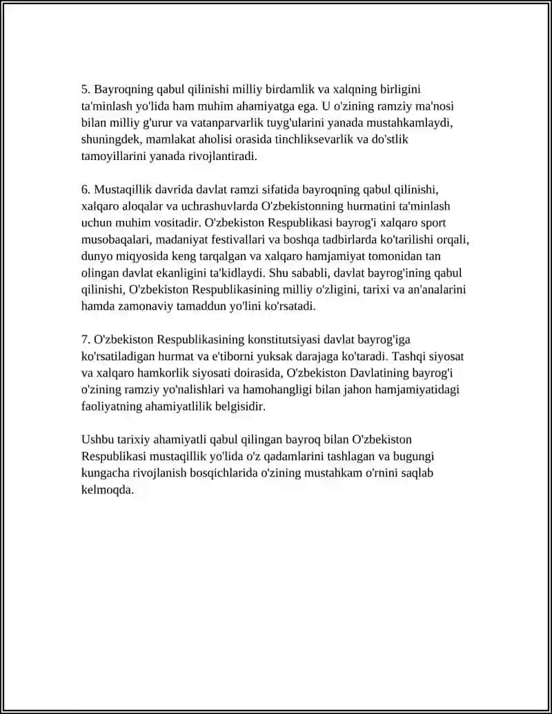 MUSTAQIL O'ZBEKISTON RESPUBLIKASI DAVLAT RAMIZLARINING QABUL QILINISHINI TARIXIY AHAMIYATI 4