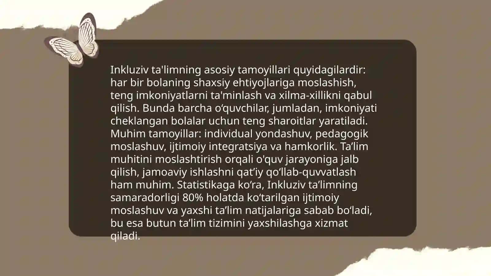 İnklyuziv ta'limning tamoyillari va unga bo'lgan ehtiyojlar, uning sabablari, bosqichlari 4