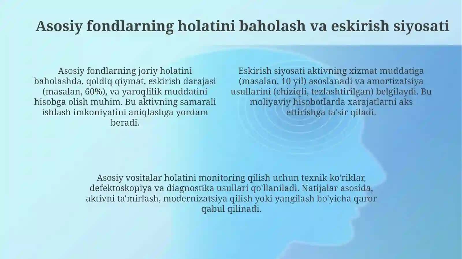 Asosiy vositalarni yangilash samaradorligini baholash usullari 4