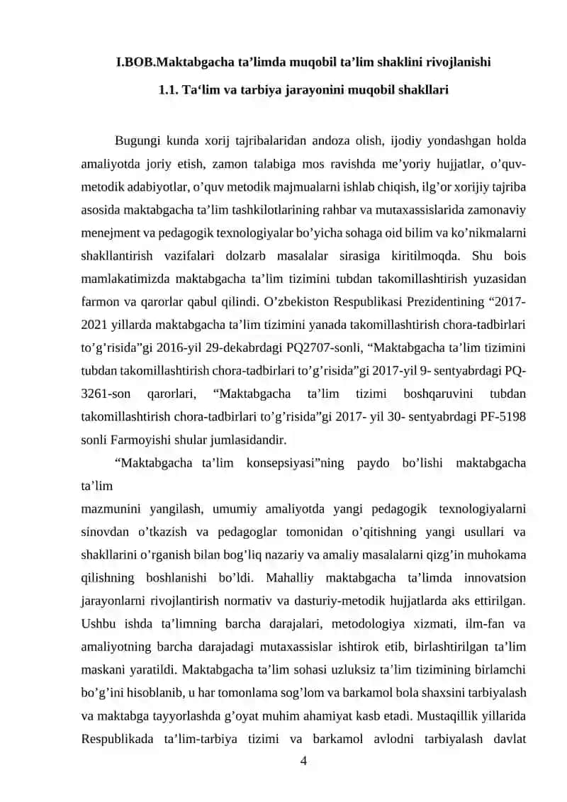 Maktabgacha ta'limning muqobil shakllarini joriy etish va shakllantrish 4