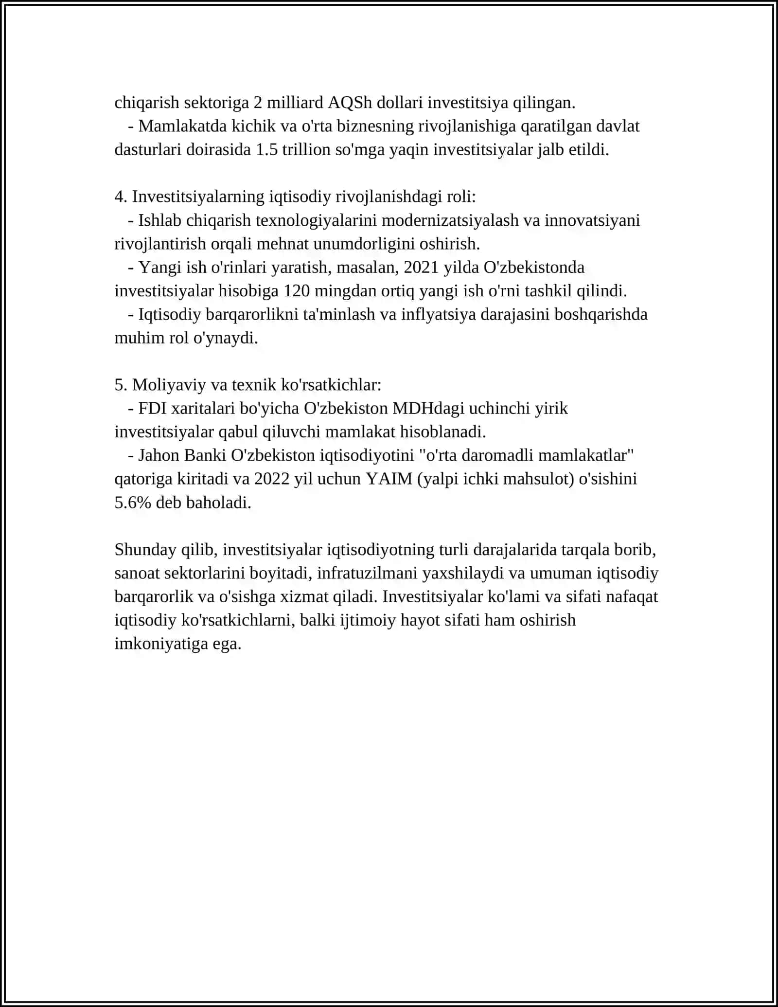 INVESTITSIYALARNING IQTISODIY MAZMUNI, TURLARI VA ULARNING HAJMIGA TA'SIR ETUVCHI OMILLAR 4
