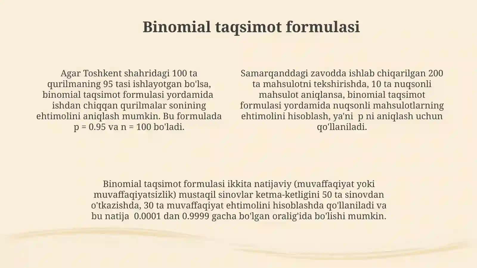 Binomial taqsimotning qo'llanilishi 4
