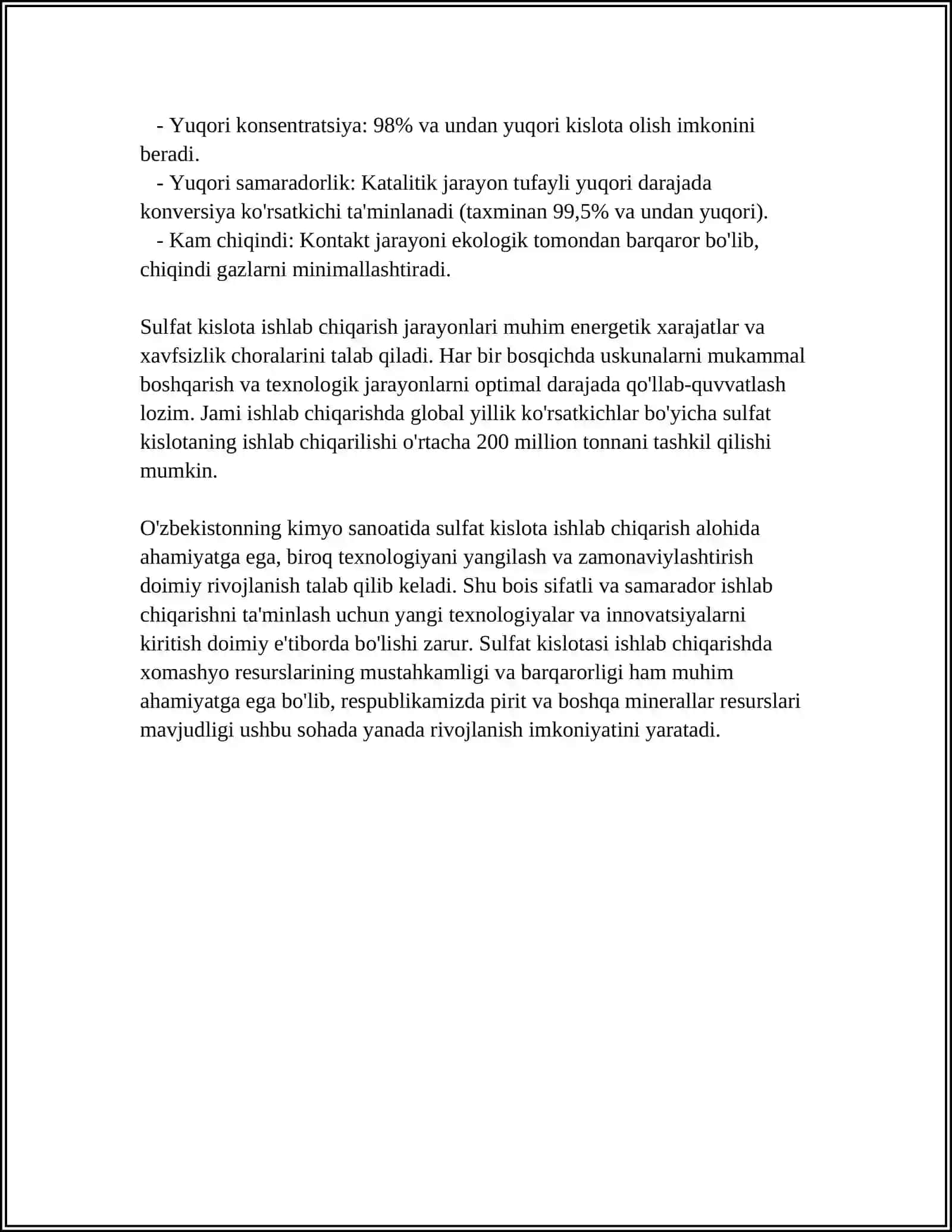 SULFAT KISLATA ISHLAB CHIQARISHDA TASHLANDIQ GAZLARNI KISLATA KATALIK USULI BILAN TOZALASH 4