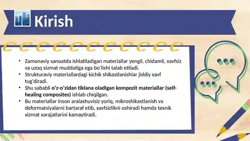 O'z-o'zidan tiklanadigan kompozit materiallar - imkoniyatlar va xususiyatlar 4
