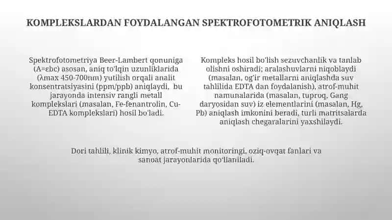 Kompleks birikmalarning analitik kimyodagi ahamiyati 4