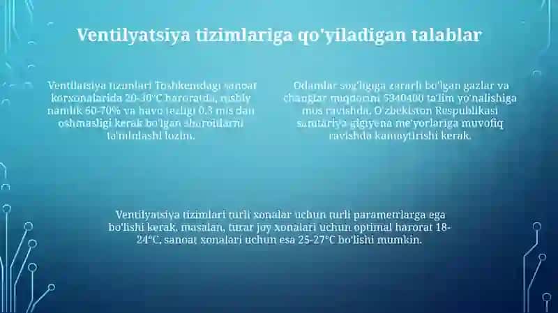 Ventilatsiya tizimlariga qo‘yiladigan talablar 4