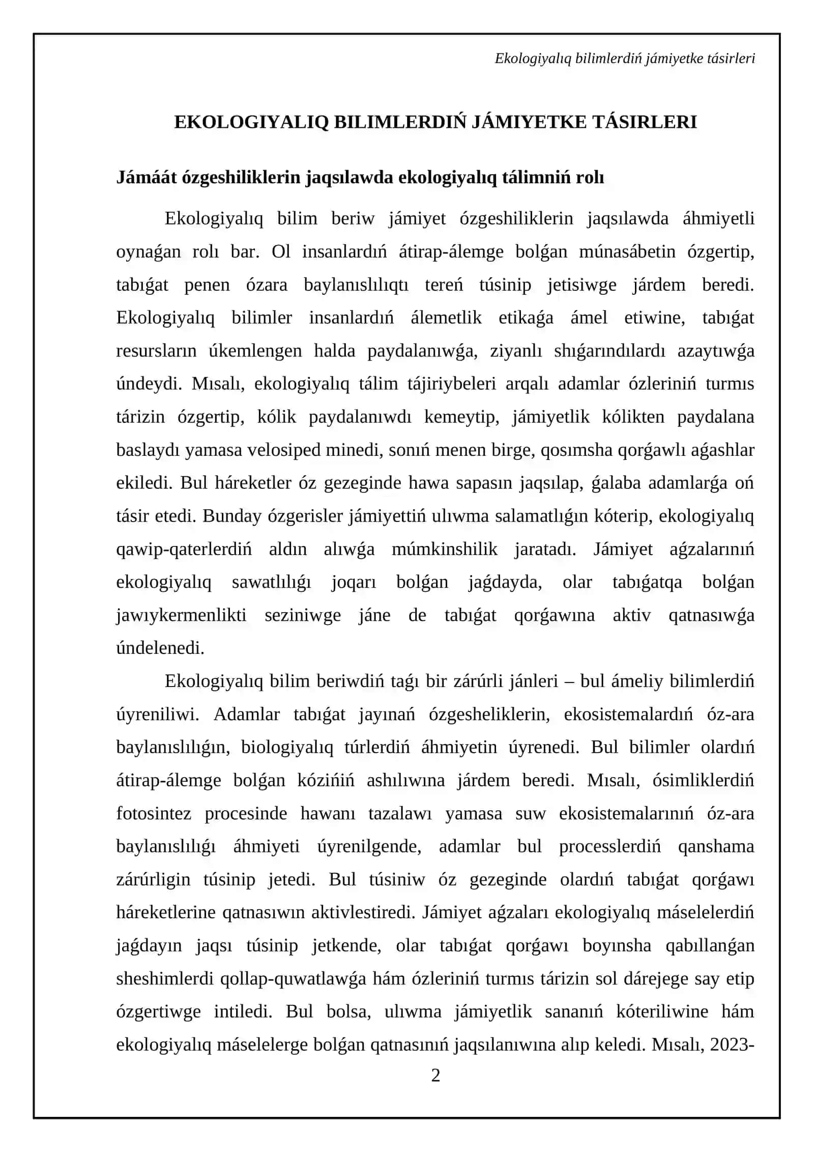 Ekologiyalıq bilimlendiriw hám jámiyettegi áhmiyeti 4