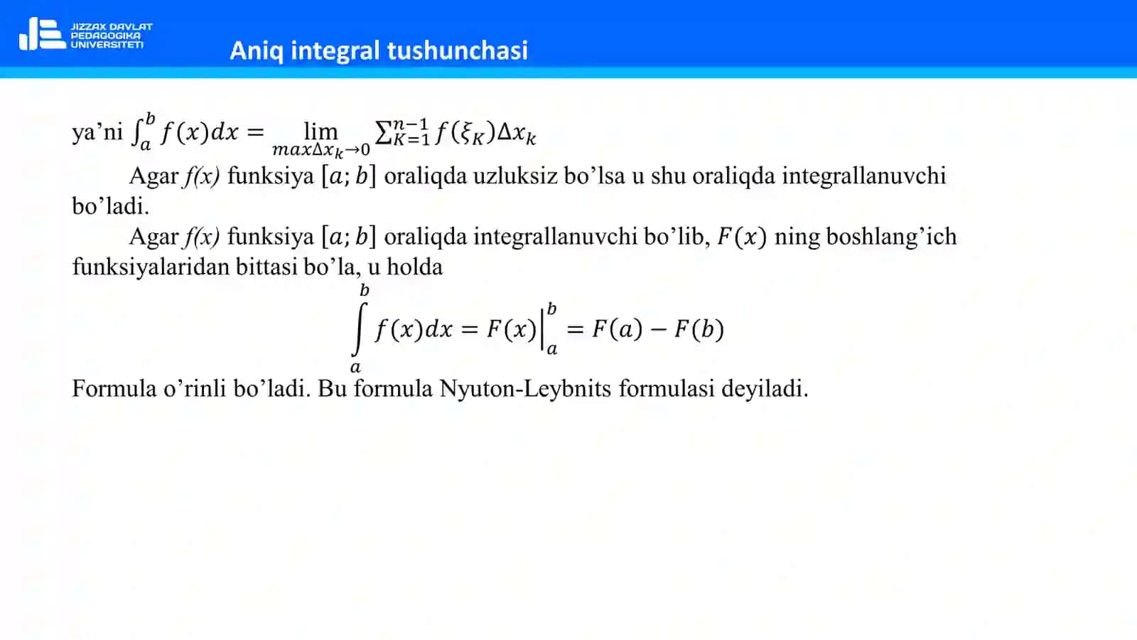 ANIQ INTEGRALLARNI BOLAKLAB INTEGRALLASH USULI 4