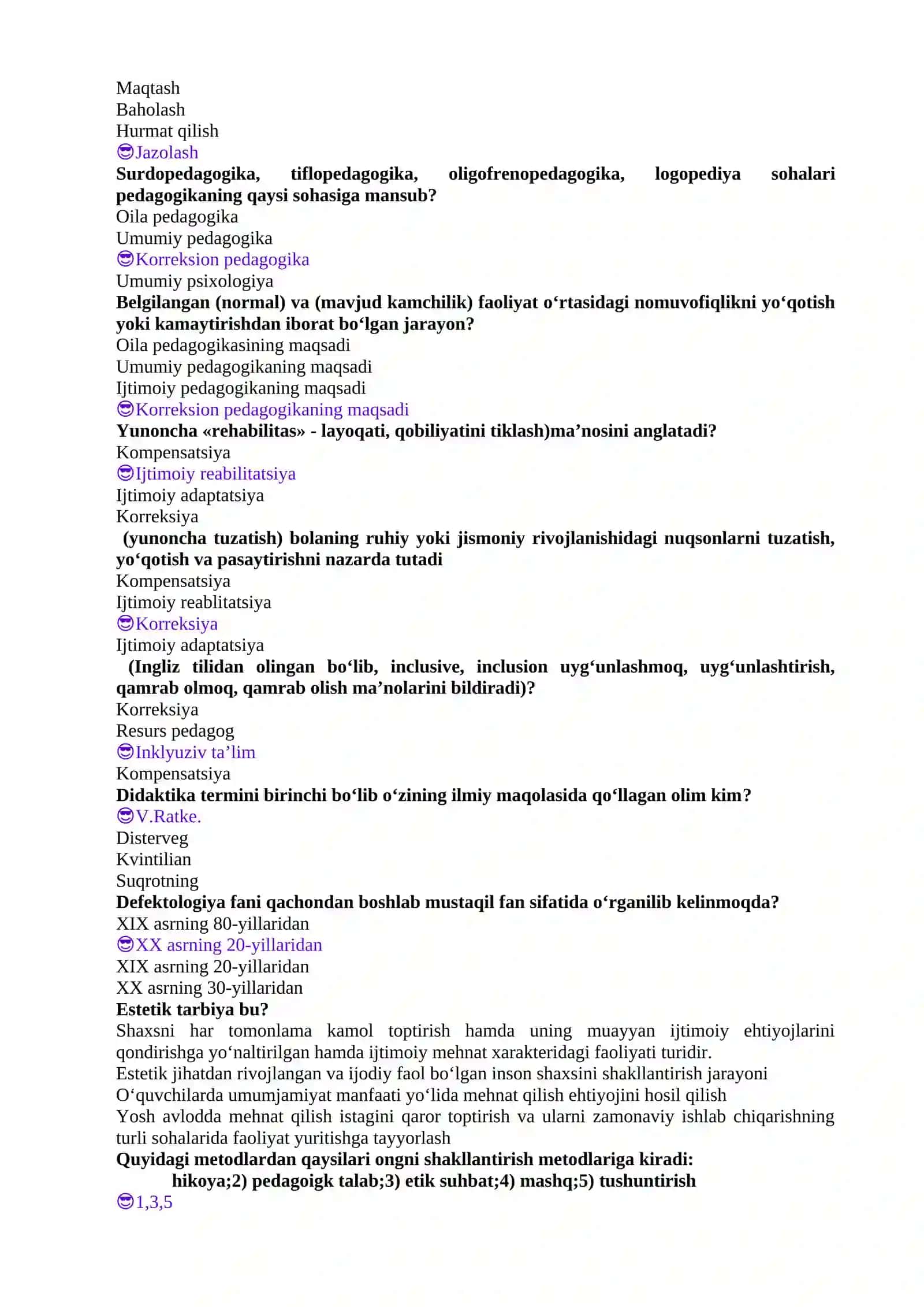 Umumiy pedagogika fanidan 200 ta test savollari va javoblar to'plami 4