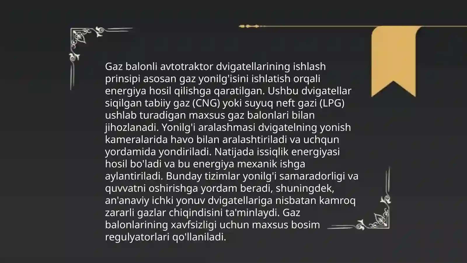 Gaz balonli avtotraktorlarning dvigatelning tamirlash tizimining tuzilishi va ishlashi 4