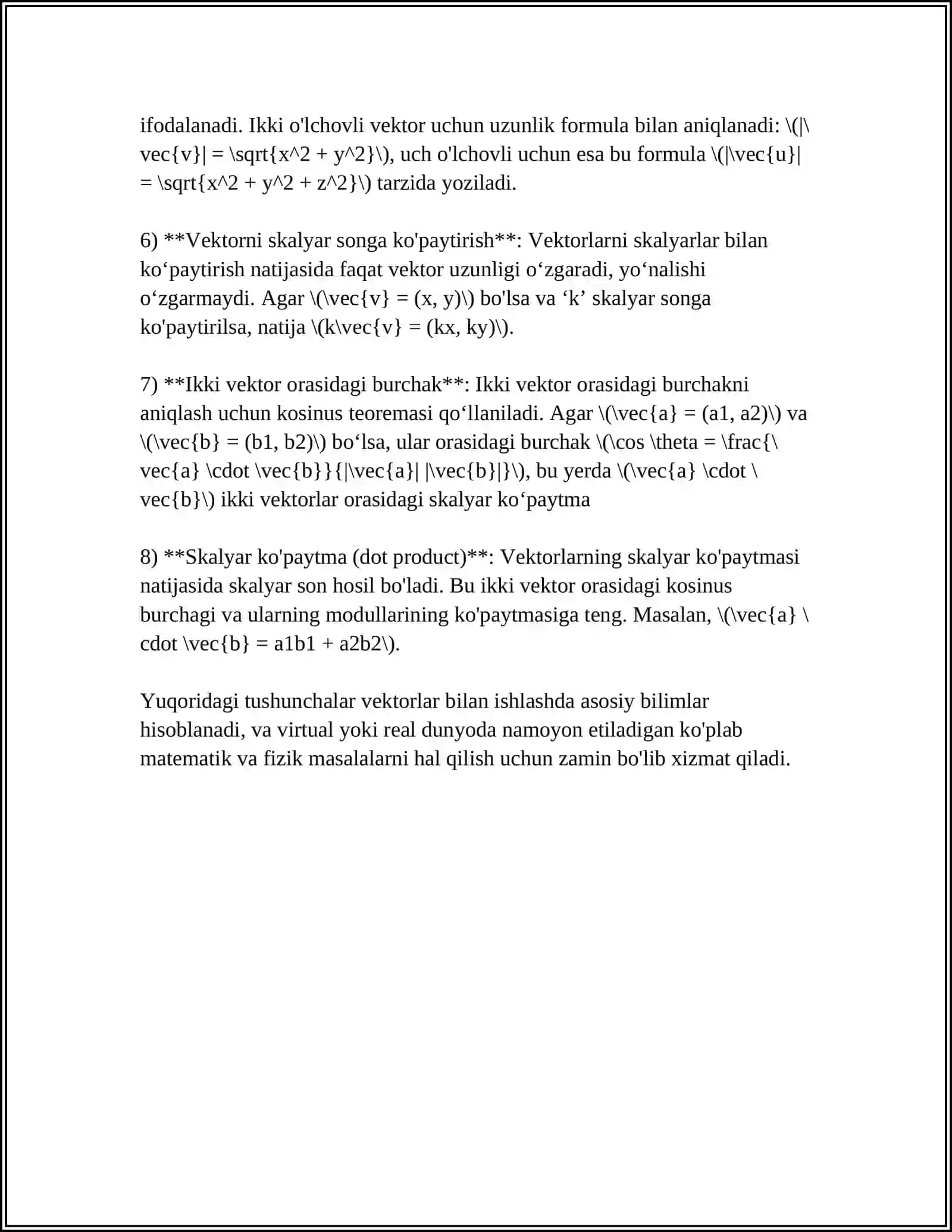 MUSTAQIL ISH Mavzu: VEKTORLAR ALGEBRASI 4