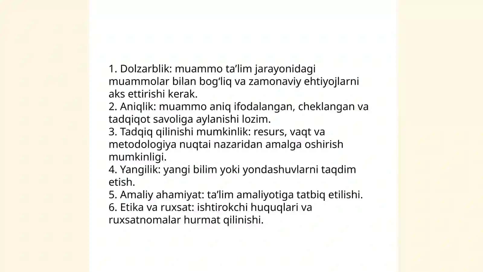 Pedagogik muammoni tanlash va pedagogik tadqiqot mavzularini shakllantirish 4