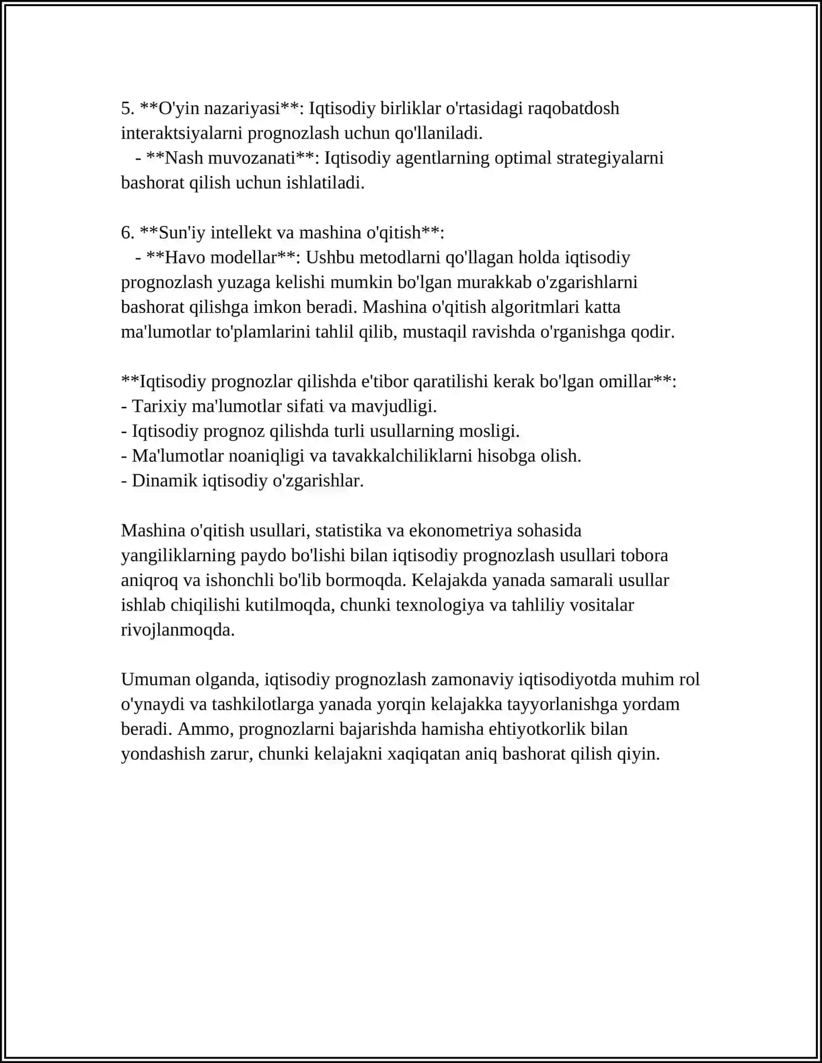 IQTISODIY KO‘RSATKICHLARNI PROGNOZLASHDA EKONOMETRIK MODELLARDAN FOYDALANISH 4