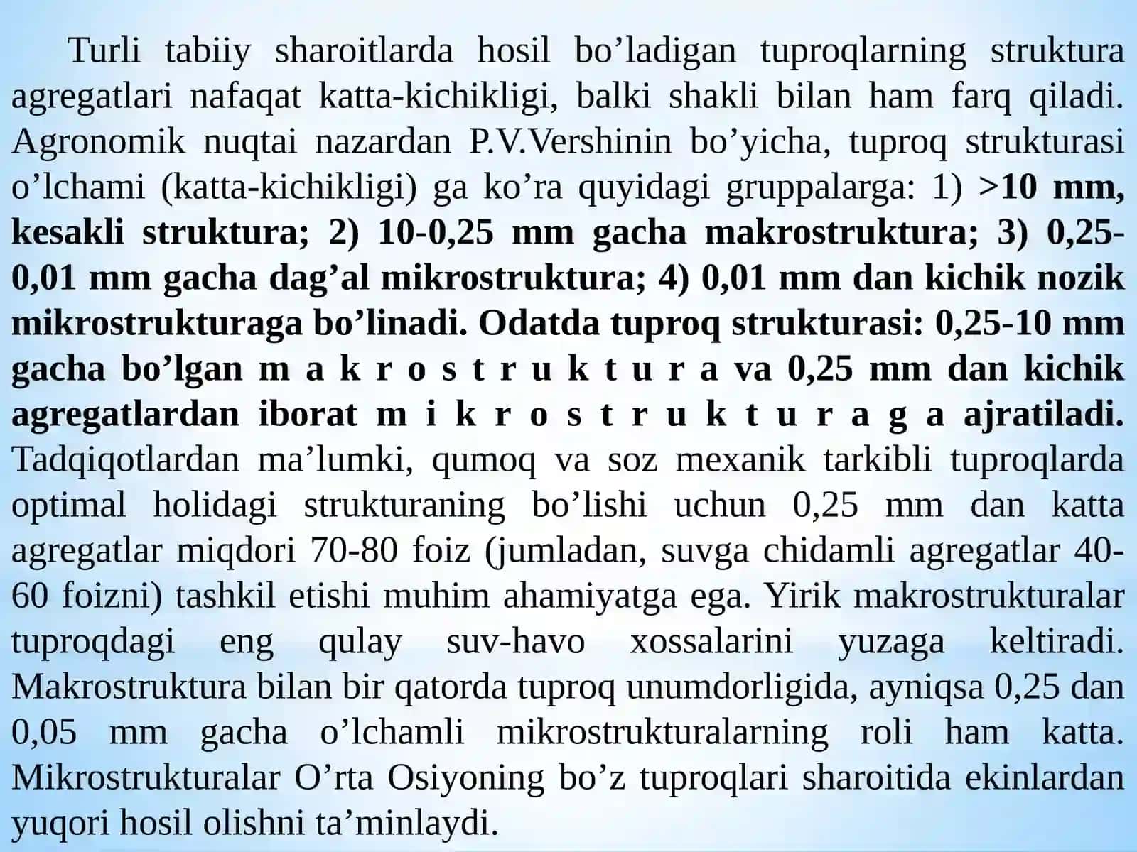 TUPROQ STRUKTURASI, SUV XOSSALARI, TUPROQNING HAVO XOSSASI VA HAVO REJIMI 4