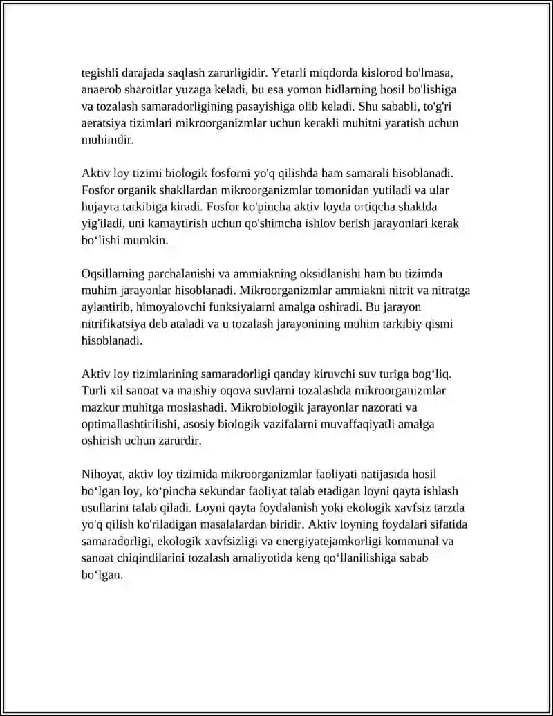 OQOVA SUVLARNI TOZALASHDA MIKROORGANIZIMLARNI QO‘LLLASH TEXNOLOGIYASI 4