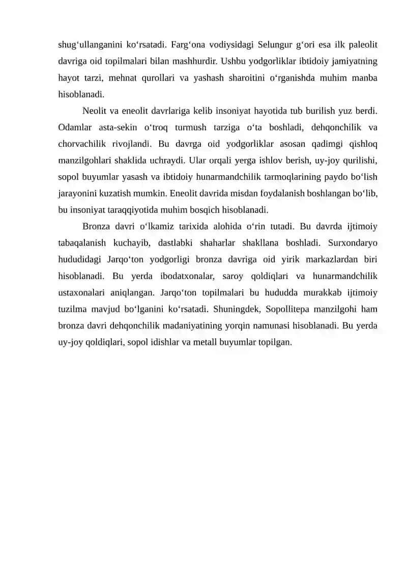 O‘LKAMIZ TARIXINI O‘RGANISHDA ARXEOLOGIK YODGORLIKLARNING O‘RNI 4