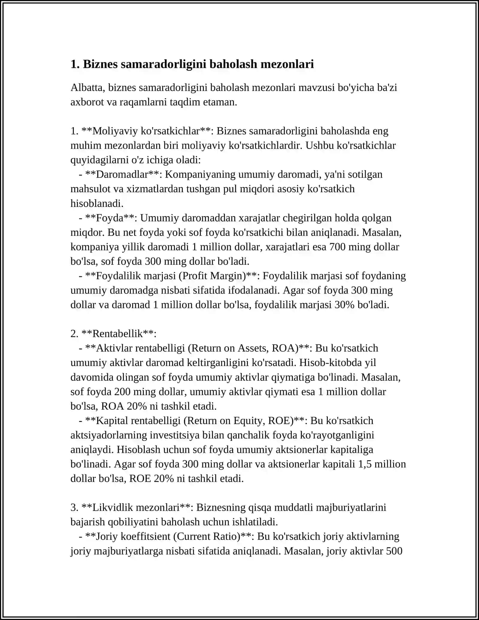 BIZNЕS VА ХUSUSIY KОRХОNАLАR FАОLIYATI SАMАRАDОRLIGI TАHLILI 4
