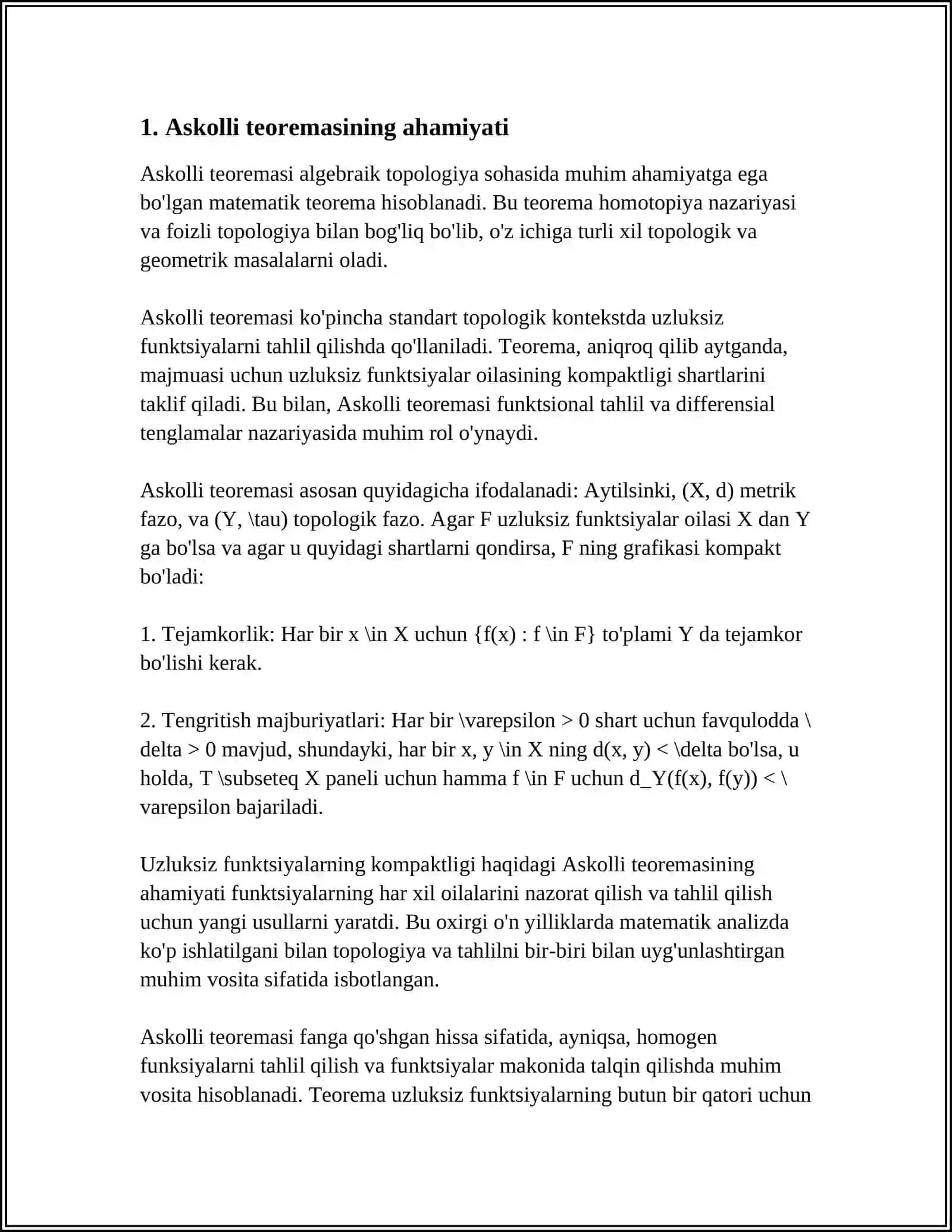 ASKOLLI -ARSELA TEOREMASI, SHARTLI EKSTRIMUM 4