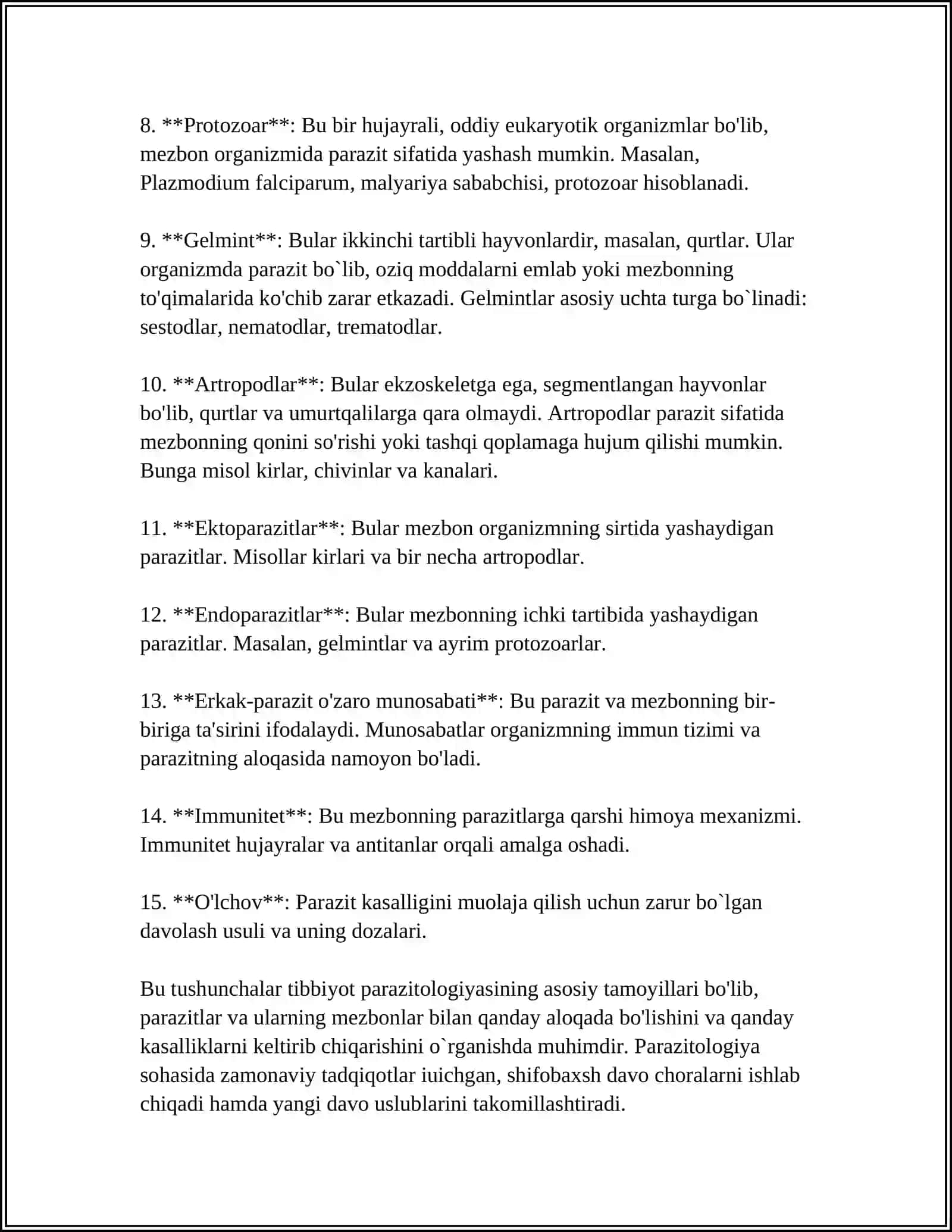 TIBBIYOT PARAZITOLOGIYASI VA TIBBIYOT PROTOZOOLOGIYASI 4