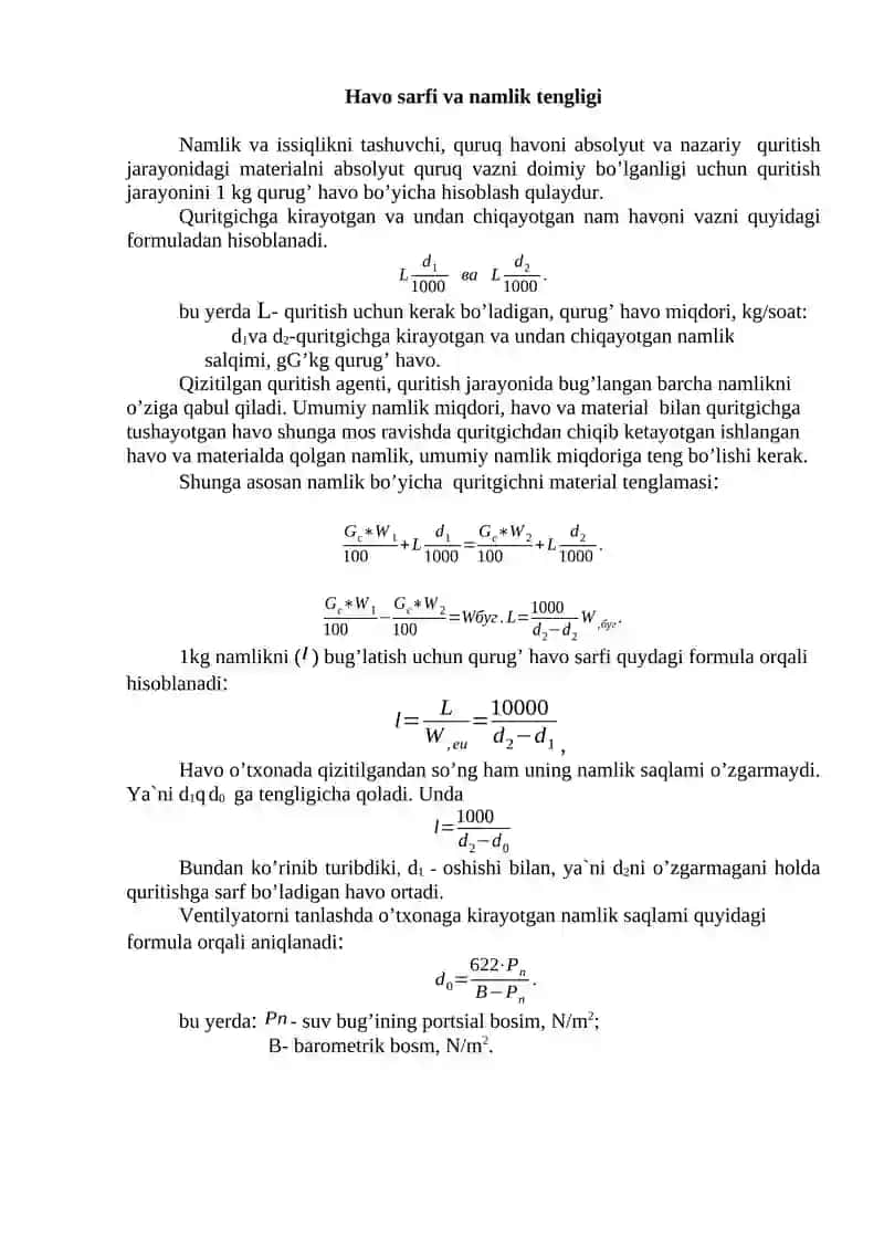 Quritish Uskunalarining Issiqlik Hisobini Analitik Usulda Hisoblash 4
