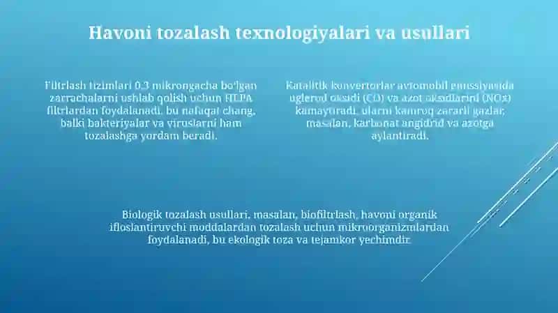 Atmosfera havosini doimiy toza saqlash uchun nimalarga etibor berish kerak 4