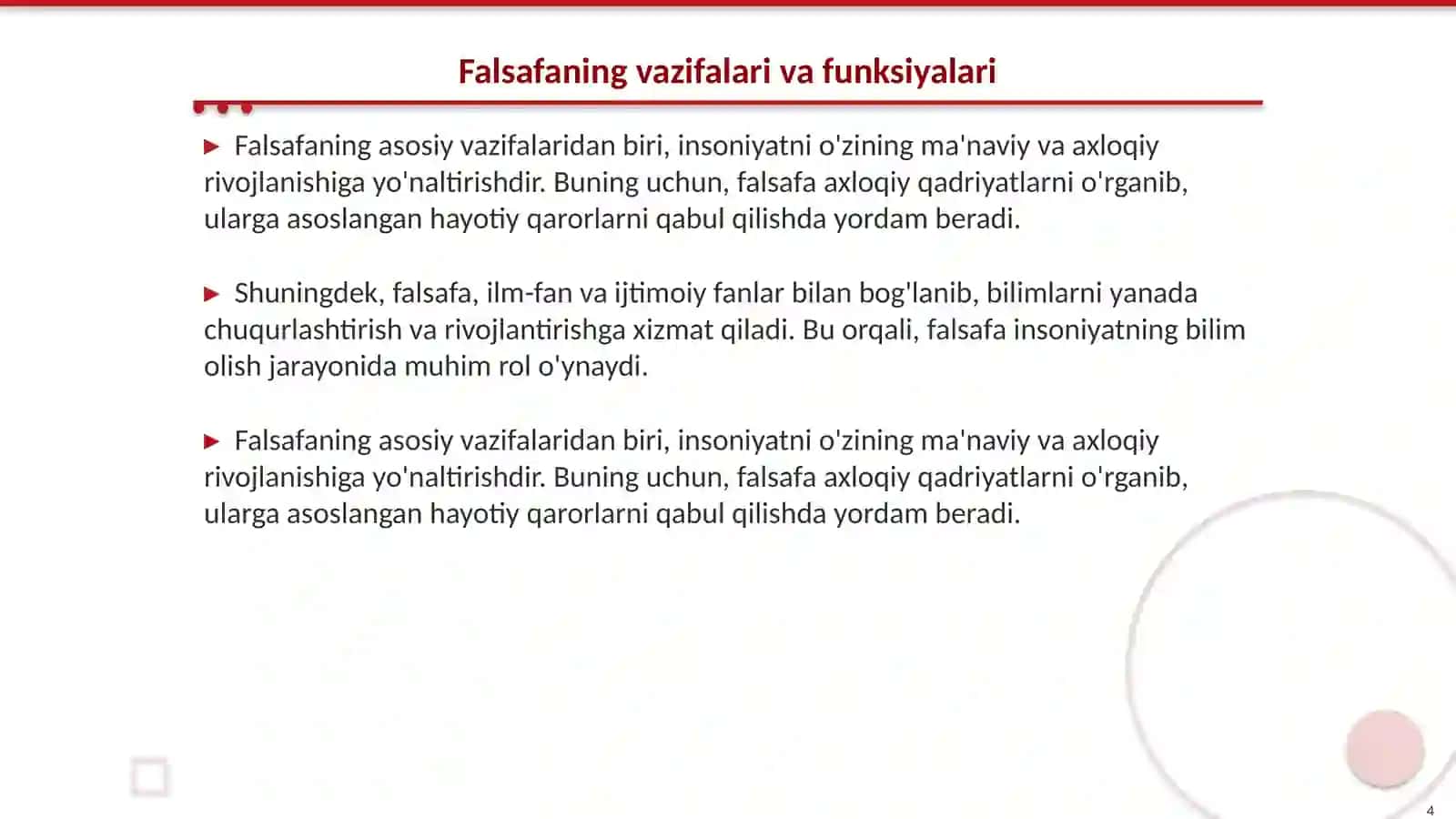 Falsafaning predmeti, asosiy masalalari, tuzilmasi funksiyalari 4