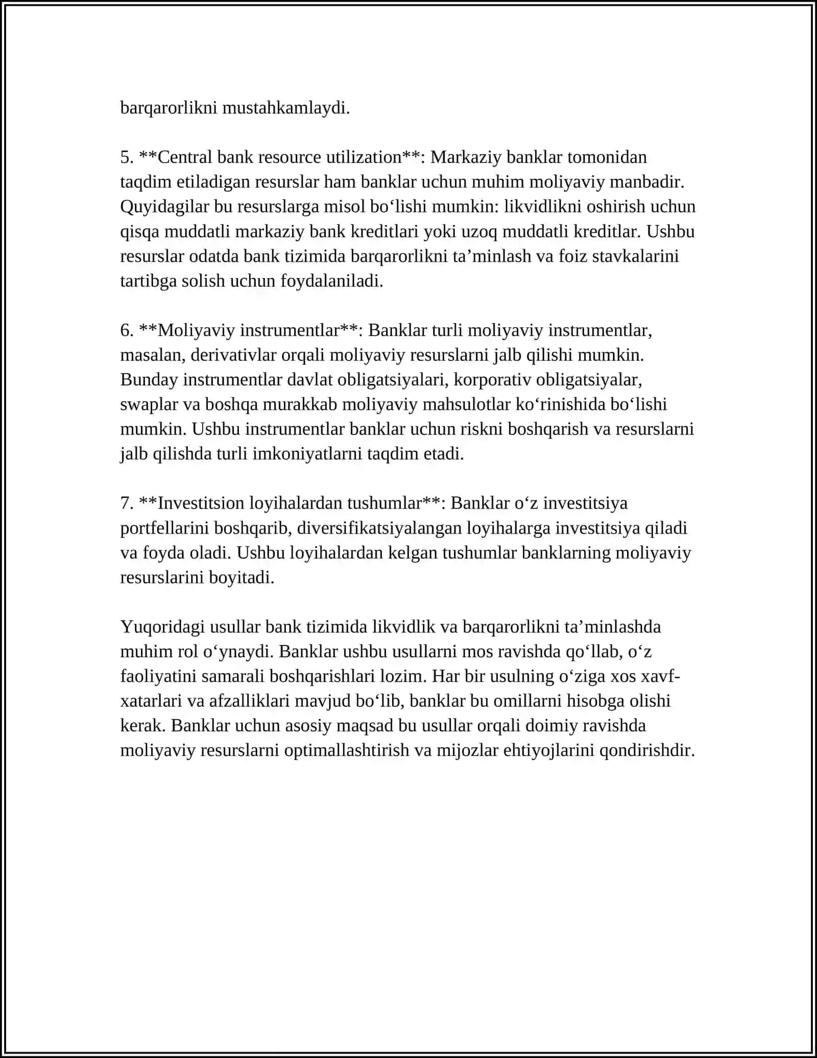 BANKLAR MOLIYA MANBAI SIFATIDA 4