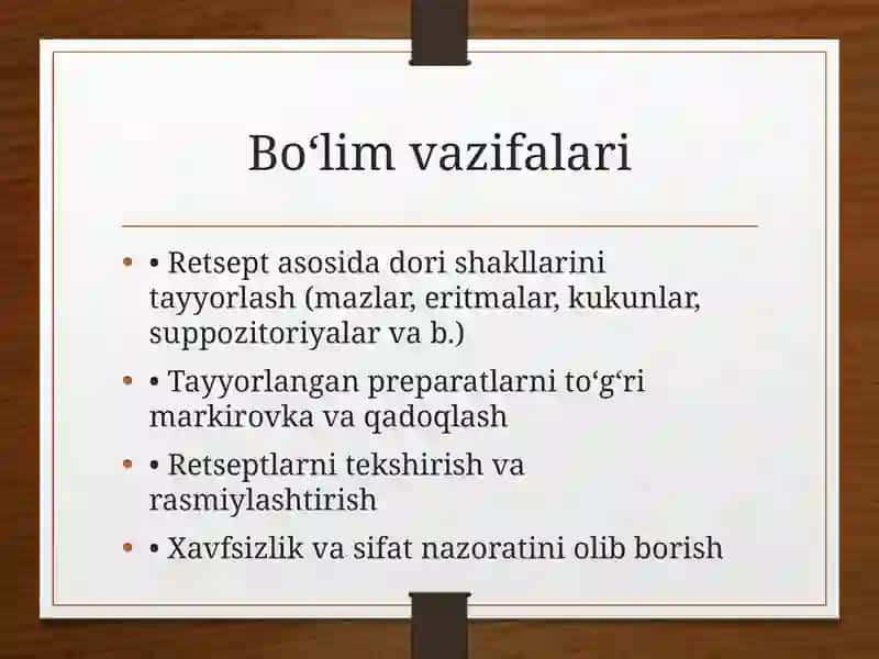Retseptura Bo‘limi Faoliyati 4