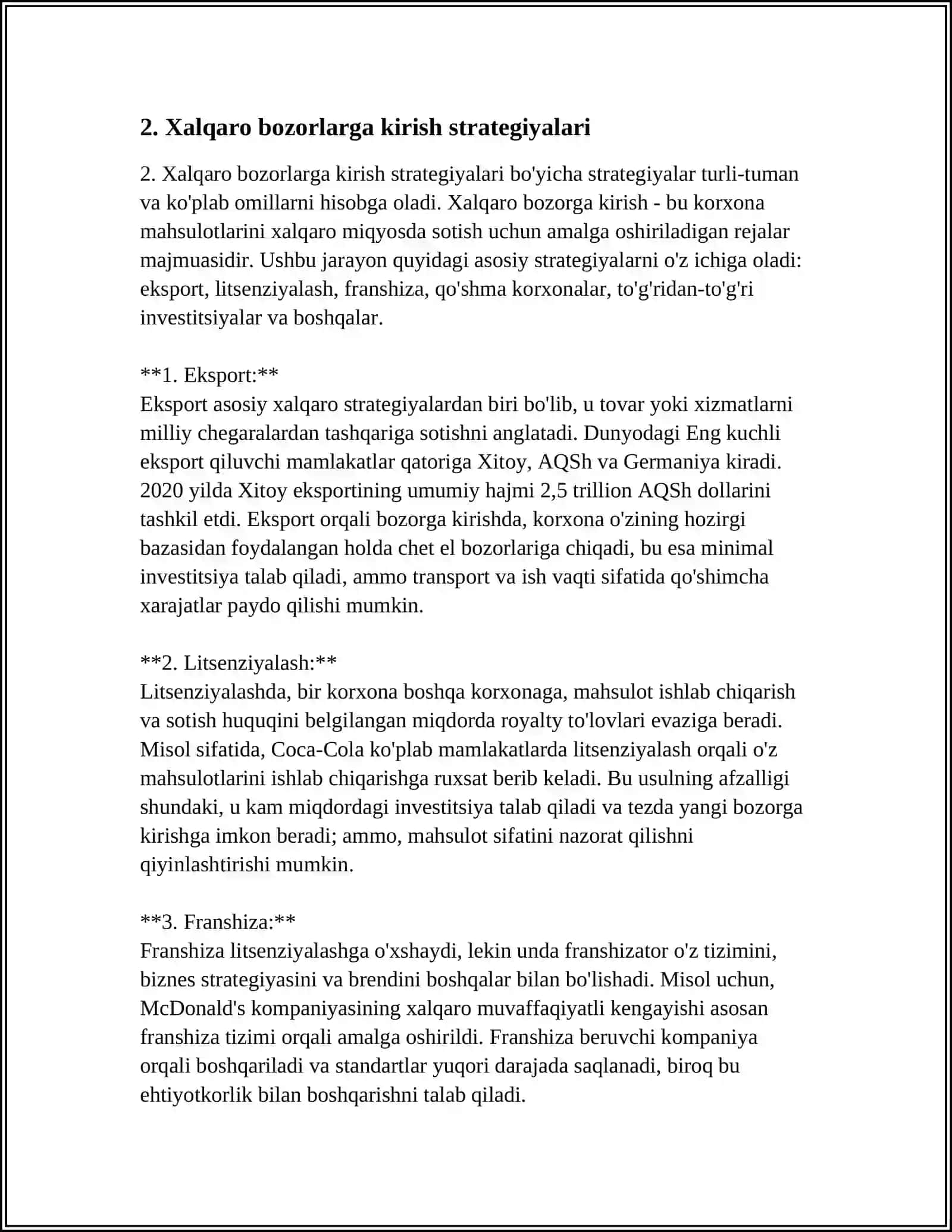 Xalqaro Bozorlarga Kirish Strategiyalari 4