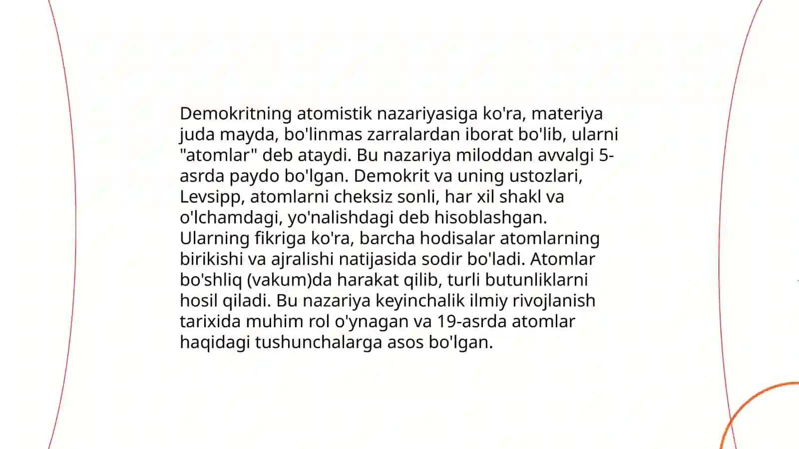 Yunon faylasuflarining atom va element to’g’risidagi tushunchalarini hozirgi zamon tushunchalari bilan solishtirish 4
