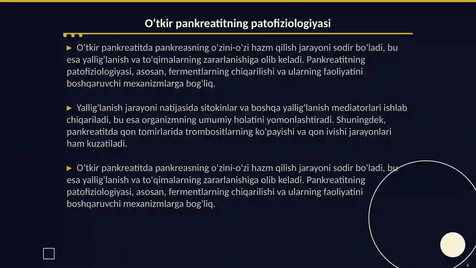 Oʻtkir pankreatit kelib chiqishi va davolashning biokimyoviy asoslari 4