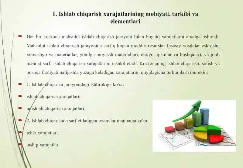 Kichik biznes va tadbirkorlik subyektlarida ishlab chiqarish harajatlari va mahsulot tannarxi tahlili 4