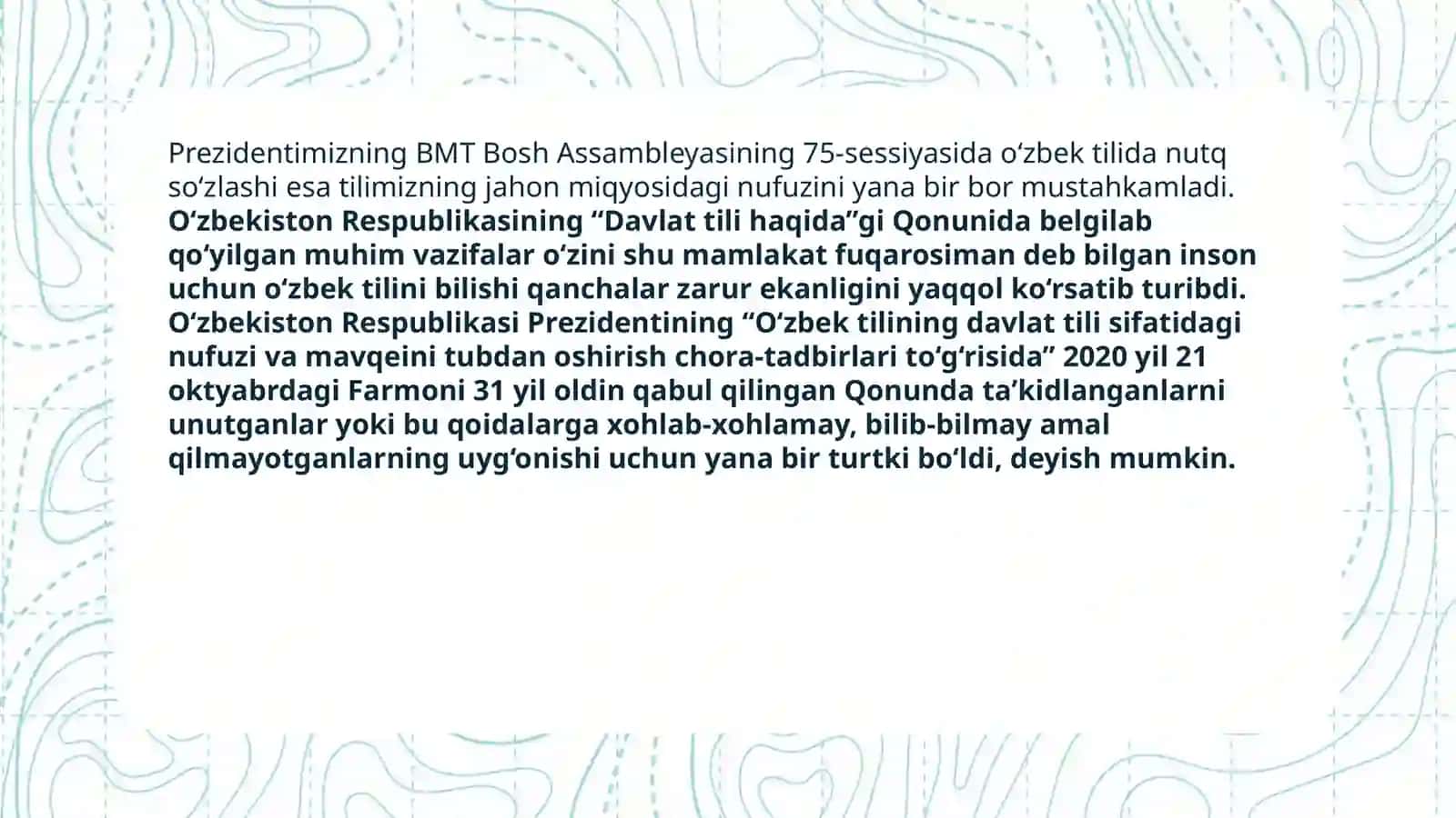 O‘zbek tilining davlat tili sifatidagi nufuzi va mavqeyini tubdan oshirish chora-tadbirlari 4
