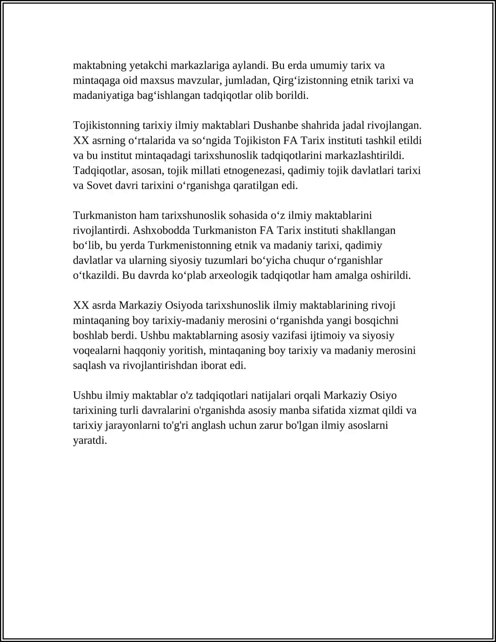 XX asrda Markaziy Osiyoda tarixshunoslik ilmiy maktablari 4