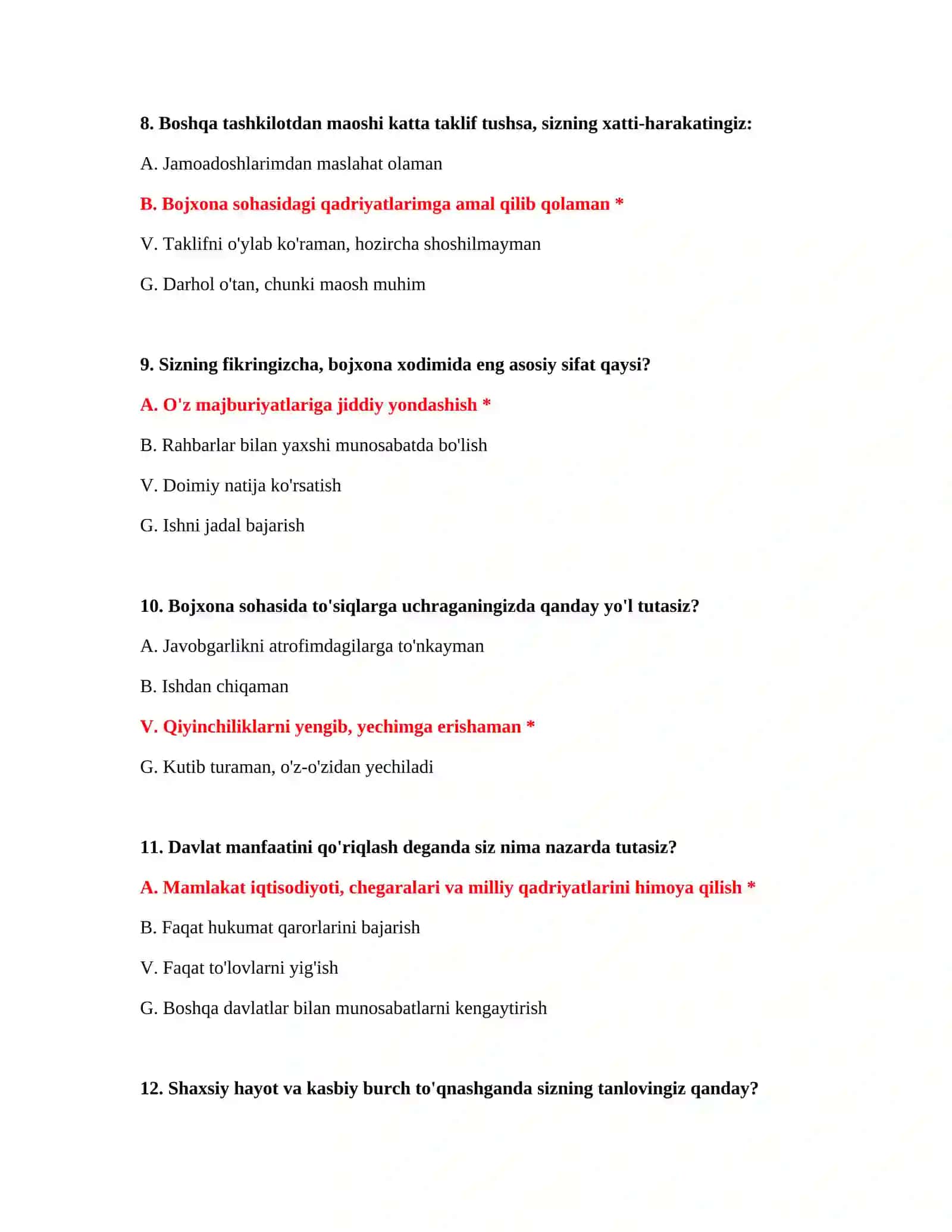 Bojxona test savollari javoblari Word 4