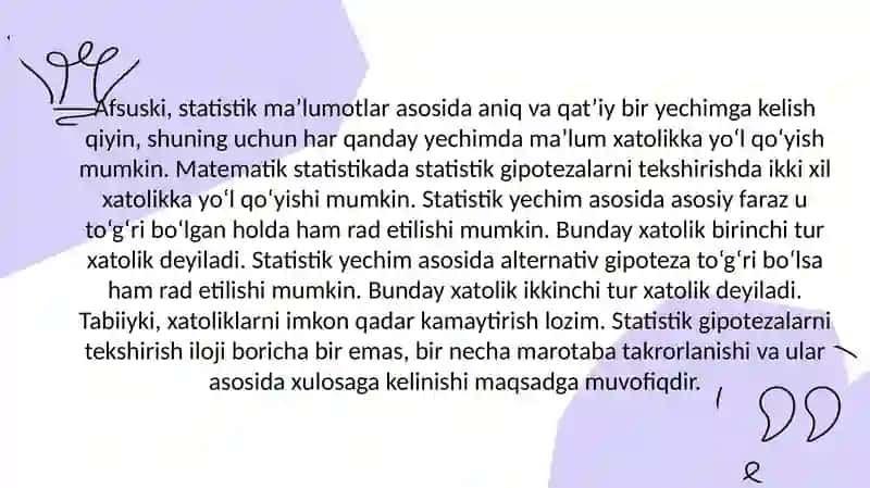 Statistik gipotezalar va ularning tasnifi 4