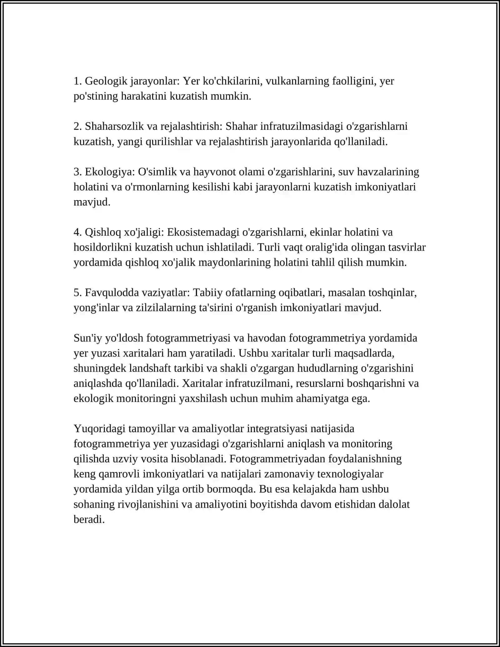 FOTOGRAMMETRIYA YORDAMIDA YER YUZASIDAGI O`ZGARISHLARNI TAHLIL QILISH 4