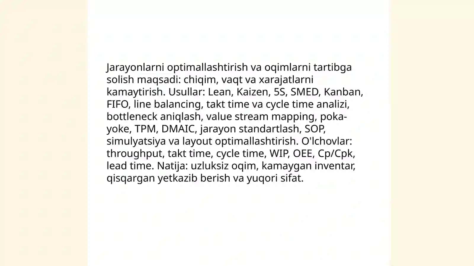Operatsion menejment usullari va vositalari 4