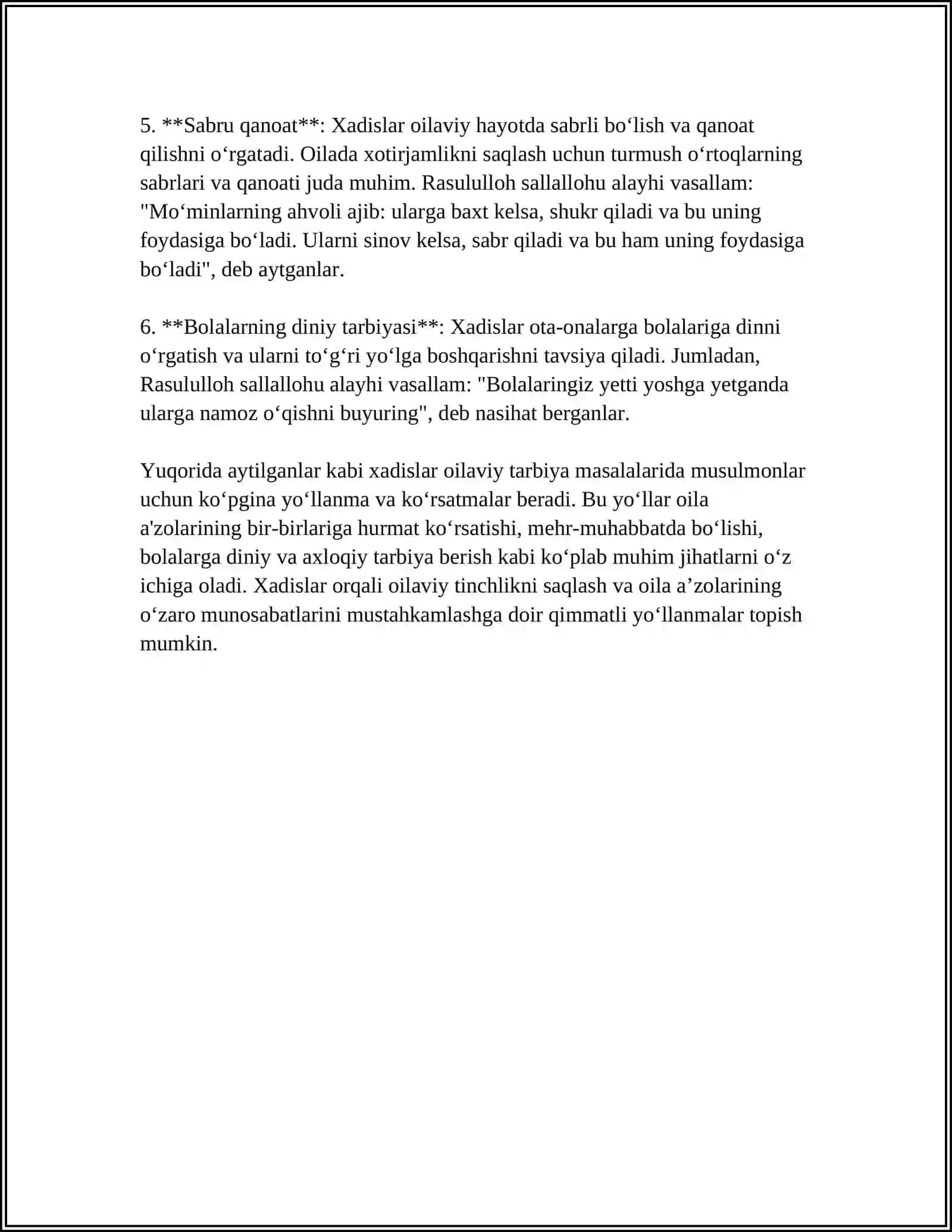 FARGʻONA POLITEXNIKA INSTITUTI MEHANIKA KAFEDRASI MUSTAQIL ISH: XADISLARDA TAʼLIM TARBIYA MASALALARI 4