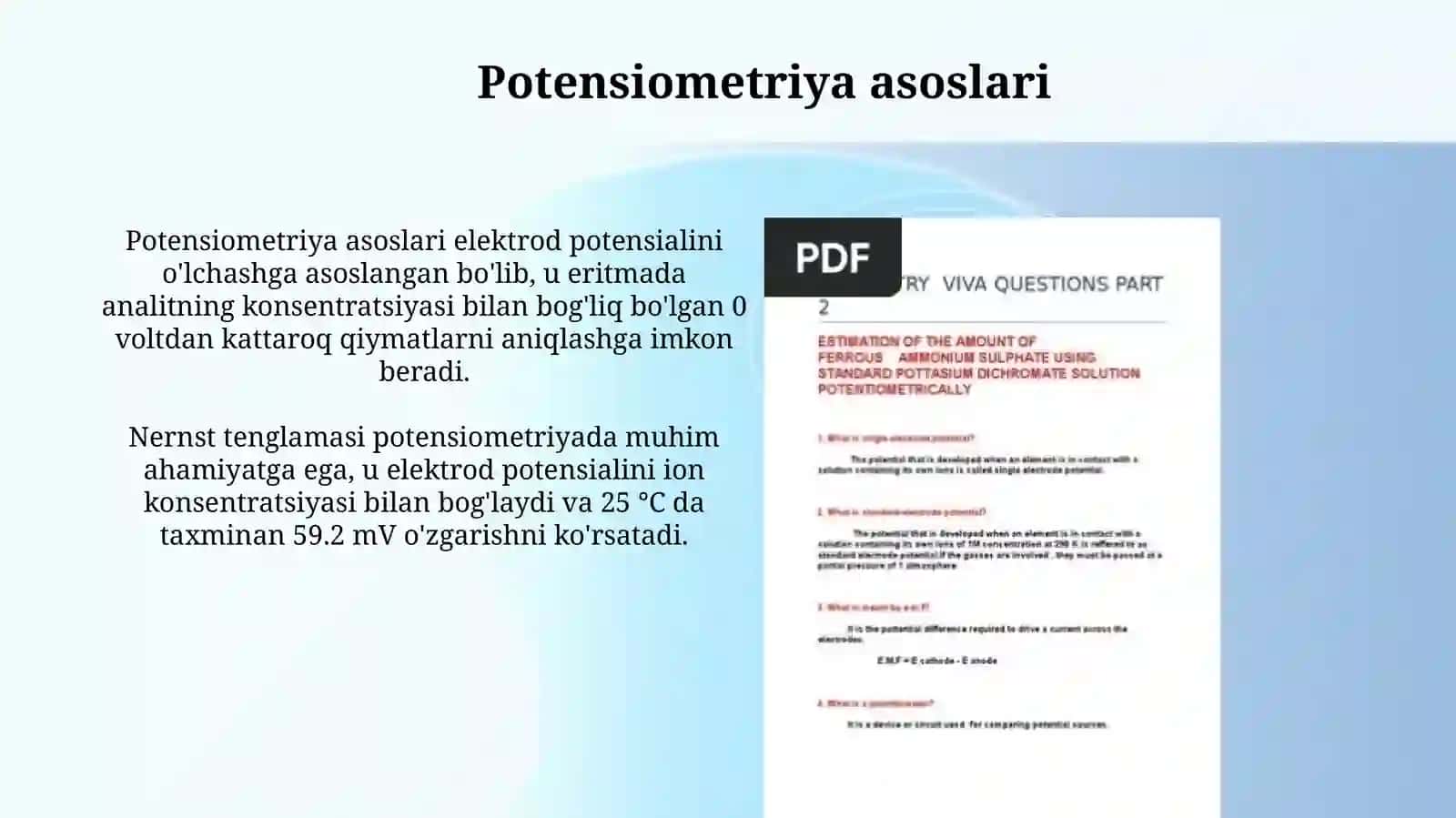 Potesiometrik usul bilan eritmalarda Rh ni aniqlash 4