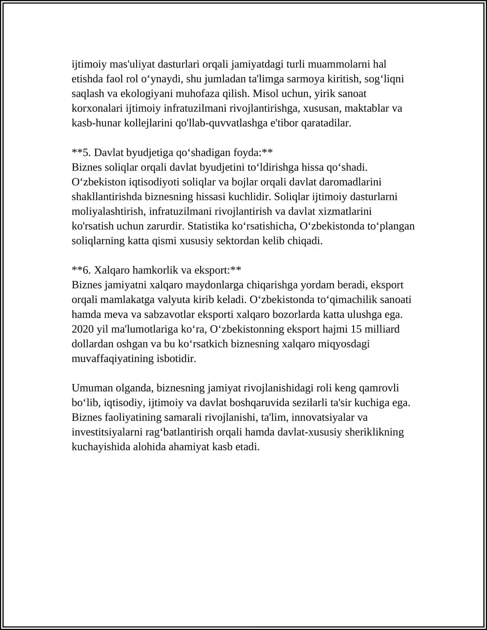BIZNES JAMIYAT RIVOJLANISHINING TIZIMI SIFATIDA. BIZNESNING ASOSIY TURLARI 4