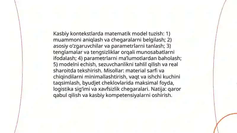 Tenglama va tengsizliklar o’qitishda kasbiy mazmunli masalalar o’rni 4