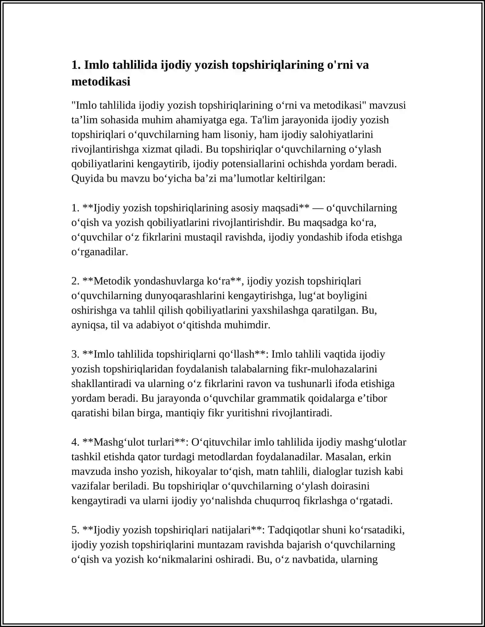 Imlo tahlilida ijodiy yozish topshiriqlarining o‘rni va metodikasi" 4
