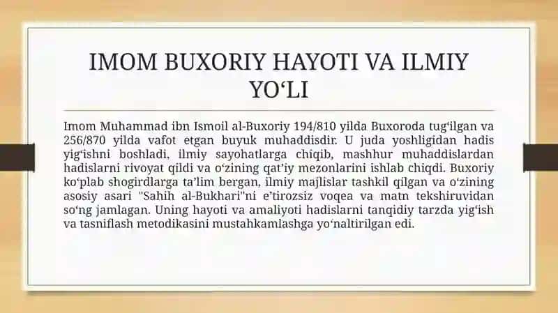 Imom Buxoriy va Imom Termiziyning hadis ilmiga qo‘shtgan hissalari 4