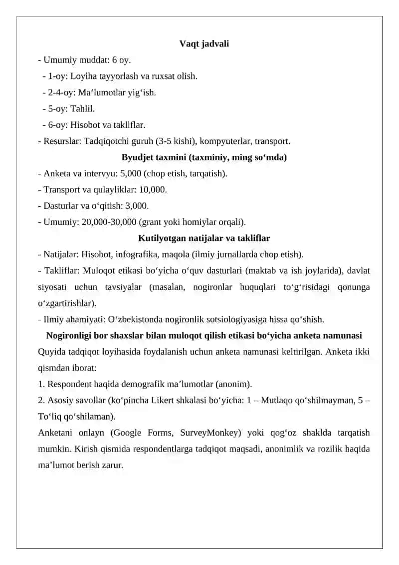 Nogironlik muammosini o‘rganish bo‘yicha sotsiologik tadqiqot dasturi loyihasi 4