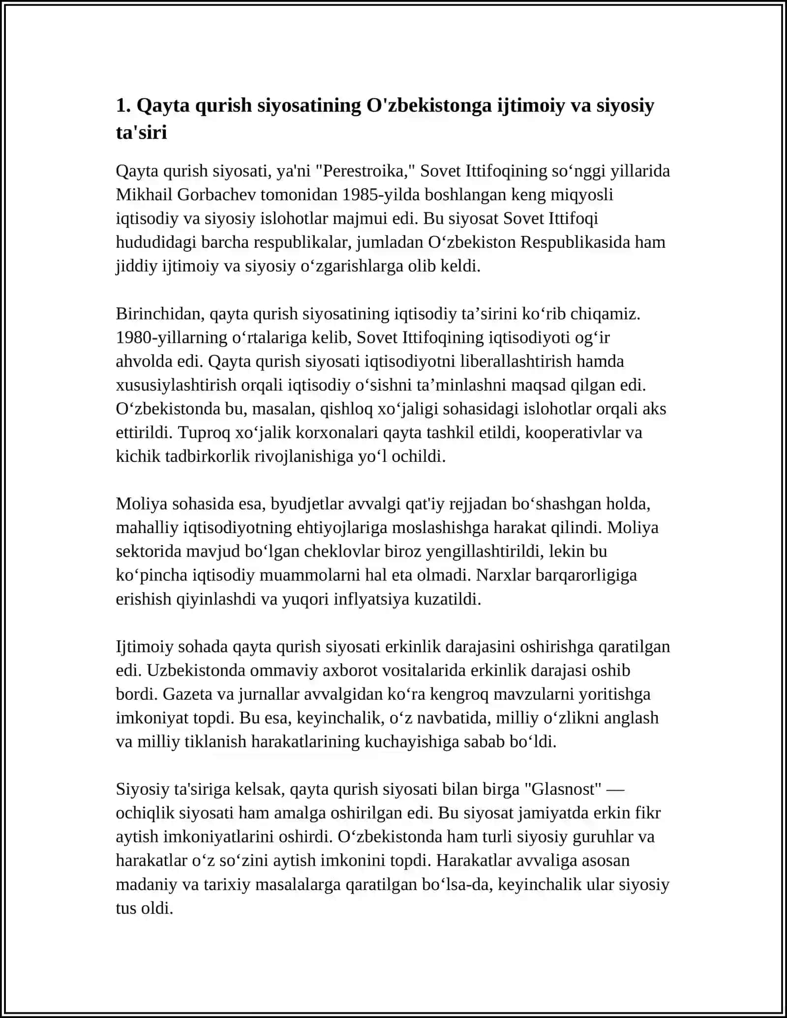 Qayta qurish siyosatining O'zbekistonga ijtimoiy va siyosiy ta'siri 4